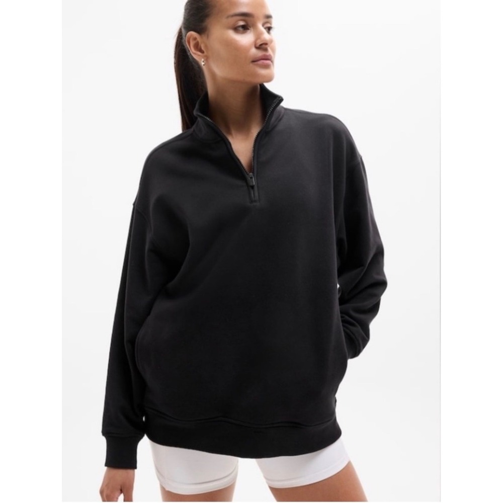 Athleta Womens Black FOREVER FLEECE 1/4 ZIP SWEATSHIRT  Small